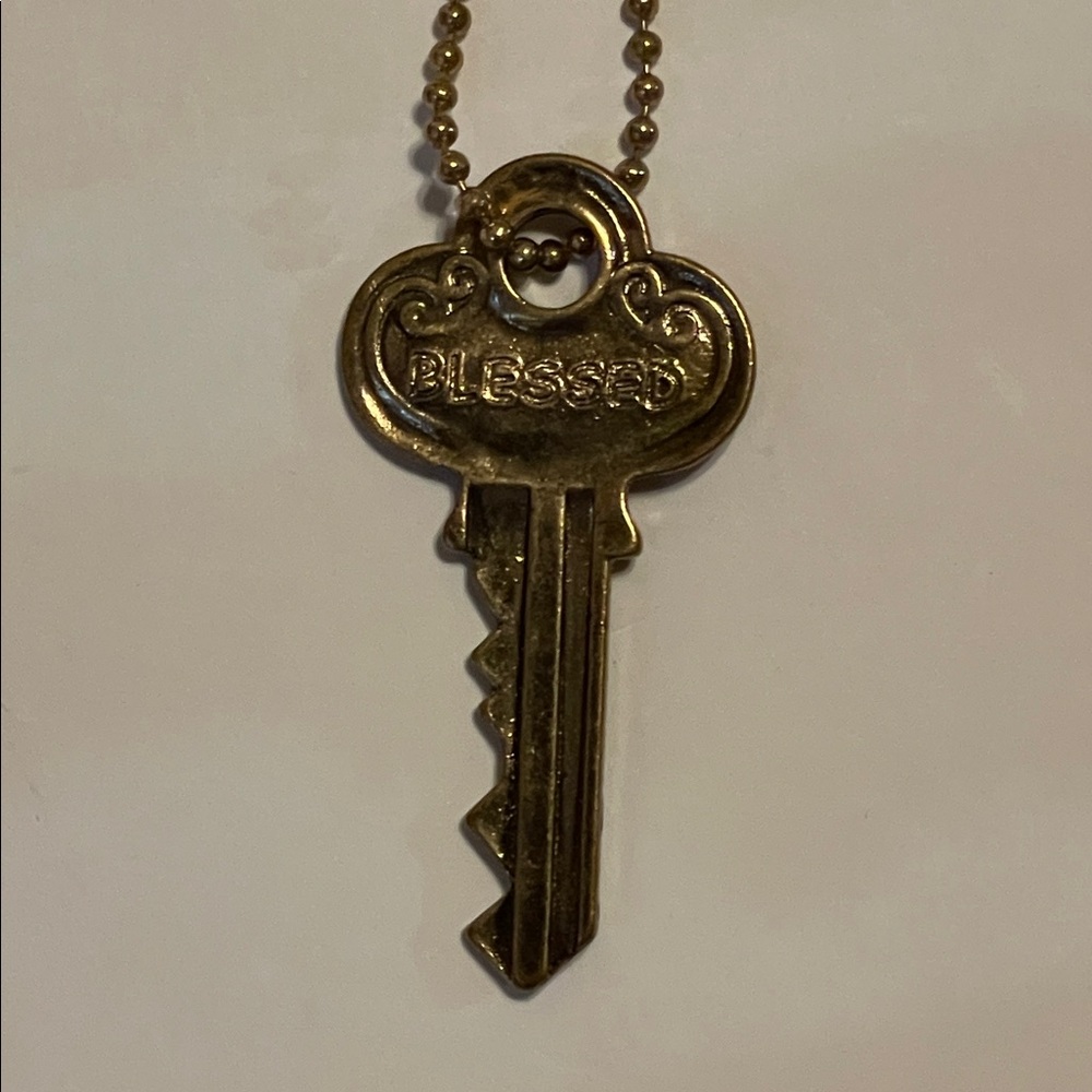 Splendid Iris BLESSED Stamped Brass Key Necklace